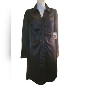 Sincerely Jules Black Satiny Shirt Dress